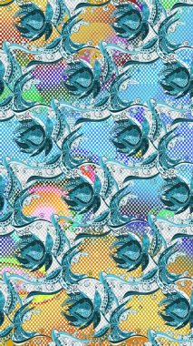 Raster suluboya çiçek deseni, narin çiçekler, mavi, nötr ve gri çiçekler, tebrik kartı şablonu. Raster Güzel kumaş deseni.