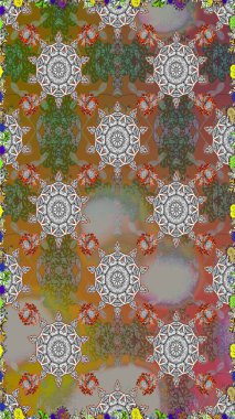 Çiçek süsü ile kusursuz desen. Raster illüstrasyonu. Gri ve kahverengi renkte çiçekler.