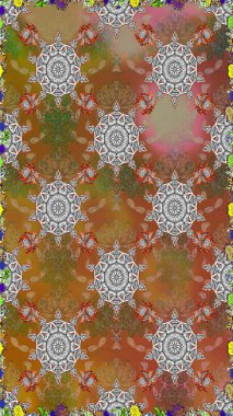 Raster illüstrasyonu. Çiçekli güzel suluboya desen. Kahverengi ve gri renklerde.