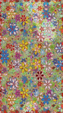 Çiçek arkaplan. Renkli, pürüzsüz desen. Çiçek duvar kâğıdı. Tarafsız ve yeşil renklerde şirin tekstil tarzında. Raster illüstrasyonu.