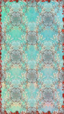 Arkaplan dokusu, duvar kağıdı, mavi ve nötr renklerde çiçek teması. Kabile sanatı boho baskısı, klasik çiçek arkaplanı. Soyut etnik raster pürüzsüz desen.