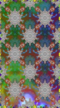 Gri ve yeşil renkli yaz çiçekleri. Küçük çiçekteki sevimli çiçek deseni. Raster illüstrasyonu. Raster deseni.