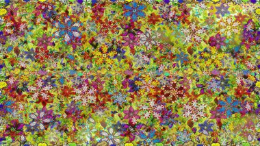 Yumuşak, bahar çiçekli arka plan. Çiçekli karalama şeklinde Raster çiçek deseni. Yeşil ve sarı renkte çiçekler.