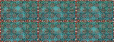 Kusursuz çiçek deseni. Raster illüstrasyonu. Asya tekstil tarzında. Mavi ve yeşil renkli çiçekler. Renkli Bahar Temalı Kusursuz Arkaplan. Düz Çiçek Elementleri Tasarımı.