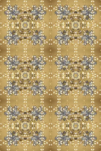 Raster altın pürüzsüz desen. Doğu tarzı arabesk tarzında altın elementler. Kusursuz altın desenli bukleler. Bej, nötr ve kahverengi renklerde pürüzsüz desen.
