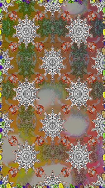 Çiçek süsü ile kusursuz desen. Raster illüstrasyonu. Gri ve kahverengi renkte çiçekler.