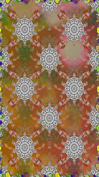 Raster illüstrasyonu. Çiçekli güzel suluboya desen. Kahverengi ve gri renklerde.