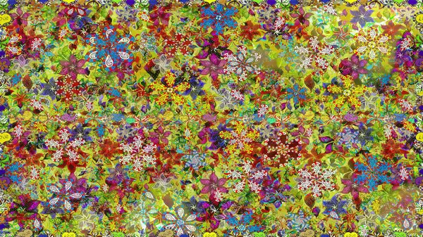 Yumuşak, bahar çiçekli arka plan. Çiçekli karalama şeklinde Raster çiçek deseni. Yeşil ve sarı renkte çiçekler.