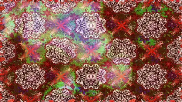 Bahar Tema Dikişsiz desen arka plan rengi. Düz çiçek öğeleri tasarım. Raster çizimde sorunsuz çiçek desenli. Fantezi kumaş deseni.