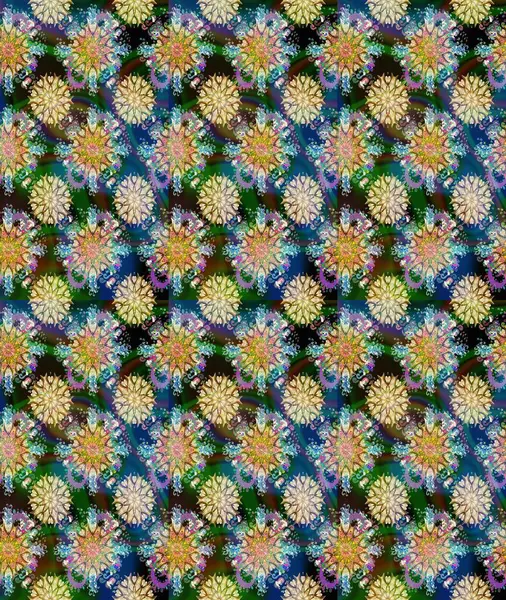 Mavi ve bej renkli çiçekler. Raster illüstrasyonunda kusursuz çiçek deseni. Renkli Yaz Temalı Kusursuz Arkaplan. Düz Çiçek Elementleri Tasarımı.