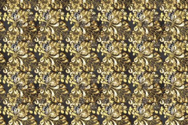 Kahverengi, bej ve gri renklerde altın elementlerle klasik, pürüzsüz desen. Noel 2019, kar tanesi, yeni yıl.