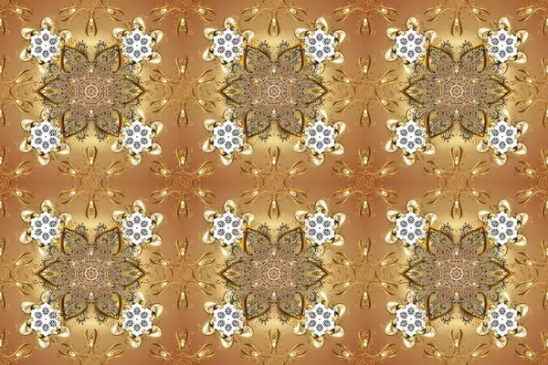 Şam, tasarım için kusursuz desen. Tarafsız, bej ve kahverengi renklerde altın elementlerle pürüzsüz desen.