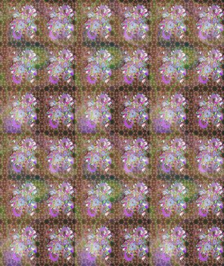 Çiçek desenli çizim. Kahverengi renkli Asya tekstili. Raster illüstrasyonu.