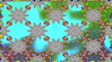 Mavi ve gri renkte çiçekler. Raster illüstrasyonunda kusursuz çiçek deseni.