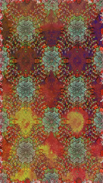 Bahar Tema Dikişsiz desen arka plan rengi. Düz çiçek öğeleri tasarım. Raster çizimde sorunsuz çiçek desenli. Fantezi kumaş deseni.