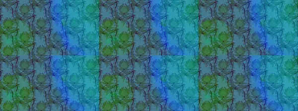 Raster Floral Illustration, Asyalı tekstil. Mavi ve yeşil renkli etnik çiçeklerle zarif bir eskiz deseni.