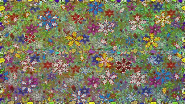 Raster illüstrasyonunda kusursuz çiçek deseni. Yeşil ve kahverengi renkte çiçekler.