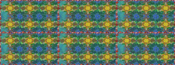 Düz Çiçek Elementleri Tasarımı. Renkli Bahar Temalı Kusursuz Arkaplan. Yeşil ve mavi renkte çiçekler. Sevimli çiçek raster deseni.