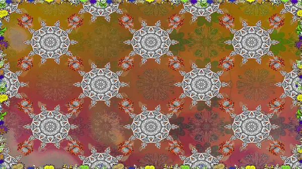 Raster çizimde sorunsuz çiçek desenli. Düz çiçek öğeleri tasarım. Fantezi kumaş deseni. Bahar Tema Dikişsiz desen arka plan rengi.