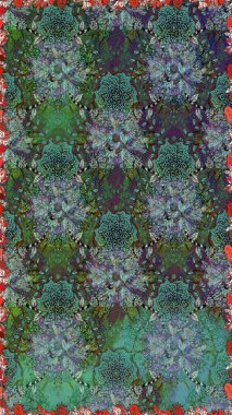 Düz Çiçek Elementleri Tasarımı. Yeşil ve mavi renkte çiçekler. Sevimli çiçek raster deseni. Renkli Yaz Temalı Kusursuz Arkaplan.