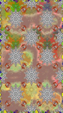 Düz Çiçek Elementleri Tasarımı. Bej ve gri renkli çiçekler. Renkli Bahar Temalı Kusursuz Arkaplan. Raster illüstrasyonunda kusursuz çiçek deseni.