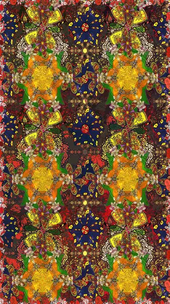 Hediye ambalaj kağıdı, tebrik kartları, posterler ve pankart tasarımı. Raster düz çiçekleri pürüzsüz desen. Kahverengi ve sarı renkte çiçekler.