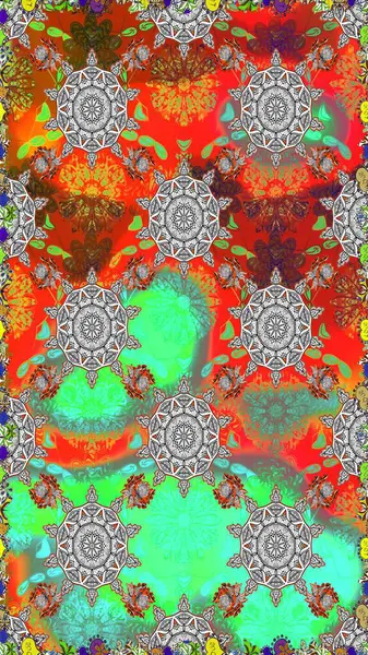 Yeşil ve gri renkli çiçekler. Raster illüstrasyonunda kusursuz çiçek deseni.