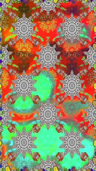 Yeşil ve gri renkli çiçekler. Raster illüstrasyonunda kusursuz çiçek deseni.