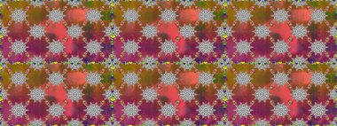 İşlemeli çiçekli, dikişsiz desen. Renkli grunge, soyut arkaplanı kolonya ve gri çiçeklerle süslüyor. İzler, kumaş, duvar kağıtları, tekstil için raster dokusu.