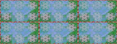 Halk tarzı. Modern çiçek arkaplanı. Parlak renkli çiçekleri ve mavi renkli yaprakları olan kusursuz çiçek desenleri. Moda baskıları için zarif bir şablon.