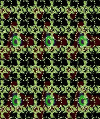 Raster illüstrasyonu. Raster illüstrasyonunda kusursuz çiçek deseni. Siyah ve yeşil renklerde. Güzel kumaş deseni.