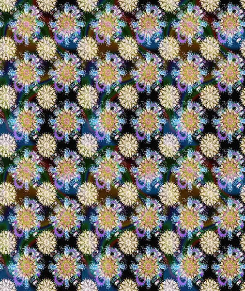 Soyut etnik raster kusursuz desen. Kabile sanatı boho baskısı, klasik çiçek arkaplanı. Arkaplan dokusu, duvar kağıdı, çiçek teması tarafsız ve mavi renklerde.