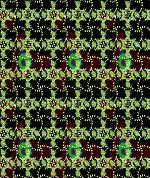 Raster illüstrasyonu. Raster illüstrasyonunda kusursuz çiçek deseni. Siyah ve yeşil renklerde. Güzel kumaş deseni.