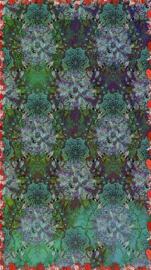 Düz Çiçek Elementleri Tasarımı. Yeşil ve mavi renkte çiçekler. Sevimli çiçek raster deseni. Renkli Yaz Temalı Kusursuz Arkaplan.