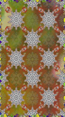 Çiçeklerle kusursuz desen. Suluboya çizimi. El çizimi. Kahverengi ve gri renkte çiçekler.