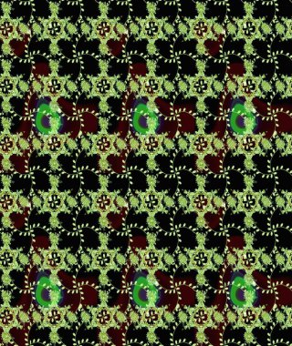 Raster illüstrasyonu. Raster illüstrasyonunda kusursuz çiçek deseni. Siyah ve yeşil renklerde. Güzel kumaş deseni.