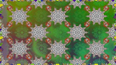 Zentangle soyut çiçekleri. Renkli Bahar Temalı Kusursuz Arkaplan. Raster illüstrasyonu. Karalama çiçeği. Güzel kumaş deseni. Düz Çiçek Elementleri Tasarımı.