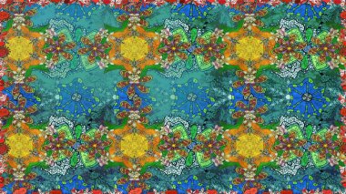 Çiçekli zambaklar kusursuz bir arka plan. Çiçek tasarımı için inanılmaz bir kolaj cenneti tarzı. Parlak çiçekli kolaj çiçekleri mavi ve yeşil.