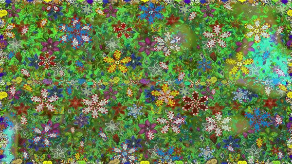 Yeşil ve kahverengi renklerde. Raster illüstrasyonu. Çiçek. Kusursuz dekoratif arka plan, çiçek mandala.