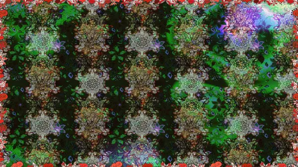 Düz Çiçek Elementleri Tasarımı. Kusursuz Chichi kumaş deseni. Raster illüstrasyonu. Renkli Bahar Temalı Kusursuz Arkaplan. Çiçek deseni.