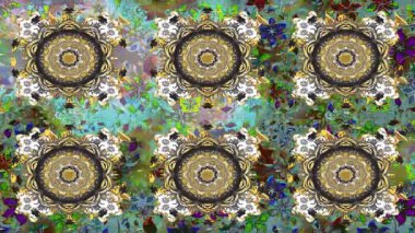 Renkli unsurlarla hareketli arka plan görüntüleri. Çiçekler. Eski model. Bayrak tarzı. Video kaydı. Şablon. Döngü. Kusursuz..