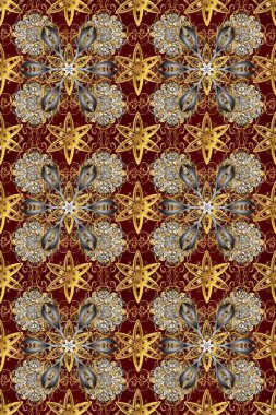 Düz elle çizilmiş klasik koleksiyon. Raster altın pürüzsüz desen. Arkaplan, kumaş, altın duvar kağıdı. Kahverengi, bej ve gri renklerdeki altın desenli altın elementler.