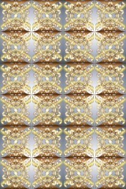 Süslü raster dekorasyonu. Barok tarzında duvar kağıdı tasarımı için kusursuz damaske deseni arkaplanı. Tarafsız, gri ve bej renklerde altın desenli altın elementler.