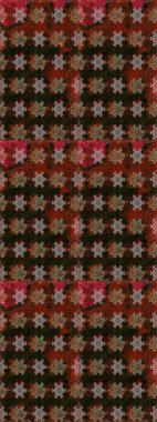 Raster Floral Illustration, Asyalı tekstil. Gri ve kahverengi renkte etnik çiçeklerle kusursuz bir desen..