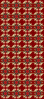 Altın antika ortaçağ dekoratifi, kırmızı, kahverengi ve bej renklerinde yapraklar ve altın desenli süslemeler içeren pürüzsüz bir desen. Kusursuz kraliyet lüksü, altın barok kumaş rengi..