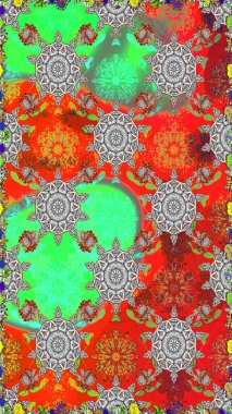 Sabıka fotoğraflarında, bebek kıyafetlerinde, duvar kâğıtlarında, paket kutularında falan kullanılabilir. Zarif, parlak ve pürüzsüz yeşil ve kırmızı çiçek desenli tasarım.