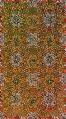 Şirin çiçekleri ve kahverengi ve bej renklerinde yaprakları olan kusursuz desenler, suluboya çiçek desenleri, duvar kağıdı, kart veya kumaş için fayanslı. Raster illüstrasyonu.