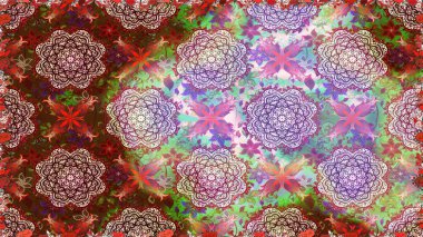 Güzel kumaş deseni. Zentangle soyut çiçekleri. Raster illüstrasyonu. Düz Çiçek Elementleri Tasarımı. Renkli Bahar Temalı Kusursuz Arkaplan. Çiçek tozu..