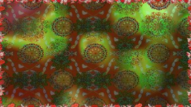 Çiçeksel kahverengi ve yeşil pürüzsüz desen. Klasik taslak çizimi. Raster çiçek izi..