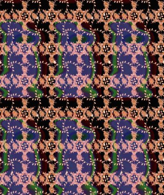 Menekşe ve siyah renkler üzerinde. Menekşe ve siyah renkli menekşe ve siyah papatya deseni. Raster illüstrasyonu.